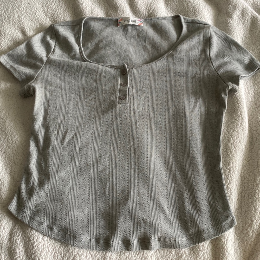 Pink rose gray crop tee